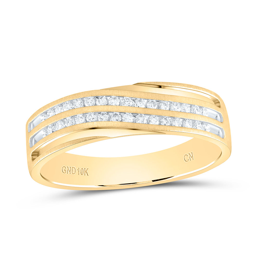 10kt Yellow Gold Mens Round Diamond 2-Row Wedding Anniversary Band Ring 1/4 Cttw 10 Daisy Joyeria