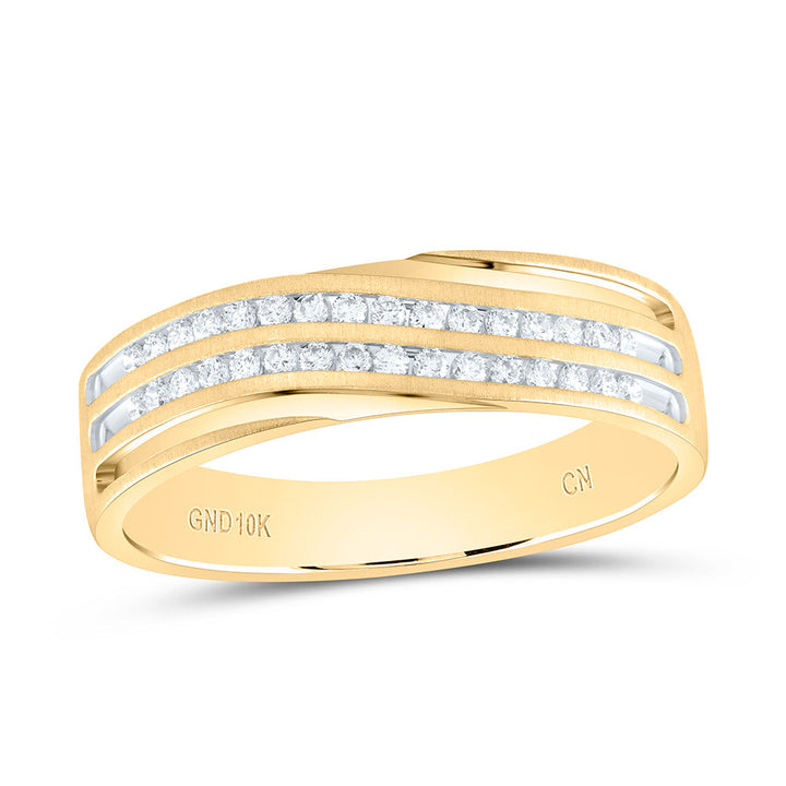 10kt Yellow Gold Mens Round Diamond 2-Row Wedding Anniversary Band Ring 1/4 Cttw 10 Daisy Joyeria