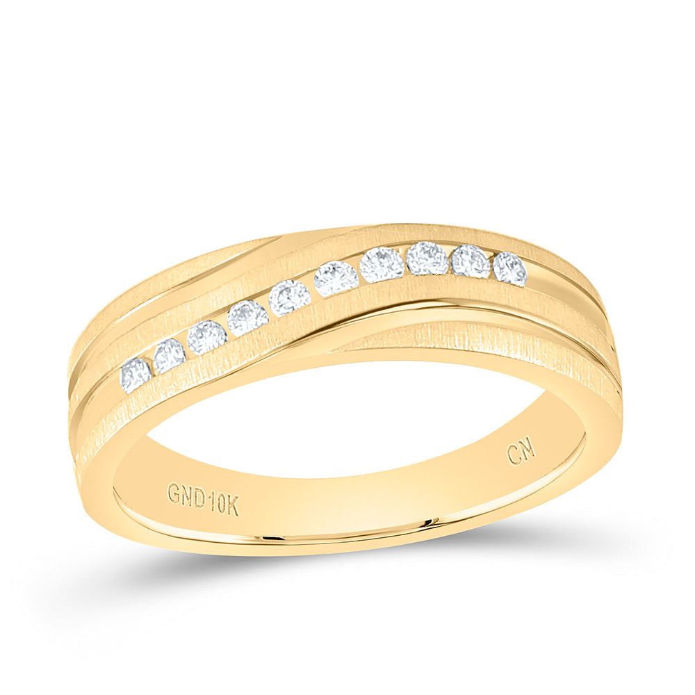 10kt Yellow Gold Mens Machine Set Round Diamond Wedding Channel Band Ring 1/4 Cttw 10 Daisy Joyeria