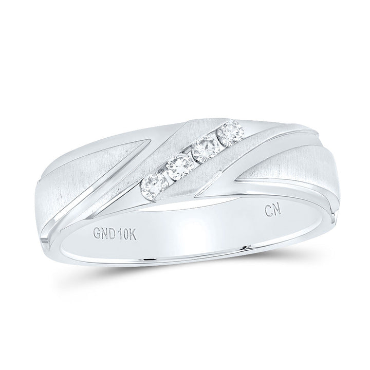 10kt White Gold Mens Round Diamond Wedding Channel Set Band Ring 1/6 Cttw 10 Daisy Joyeria