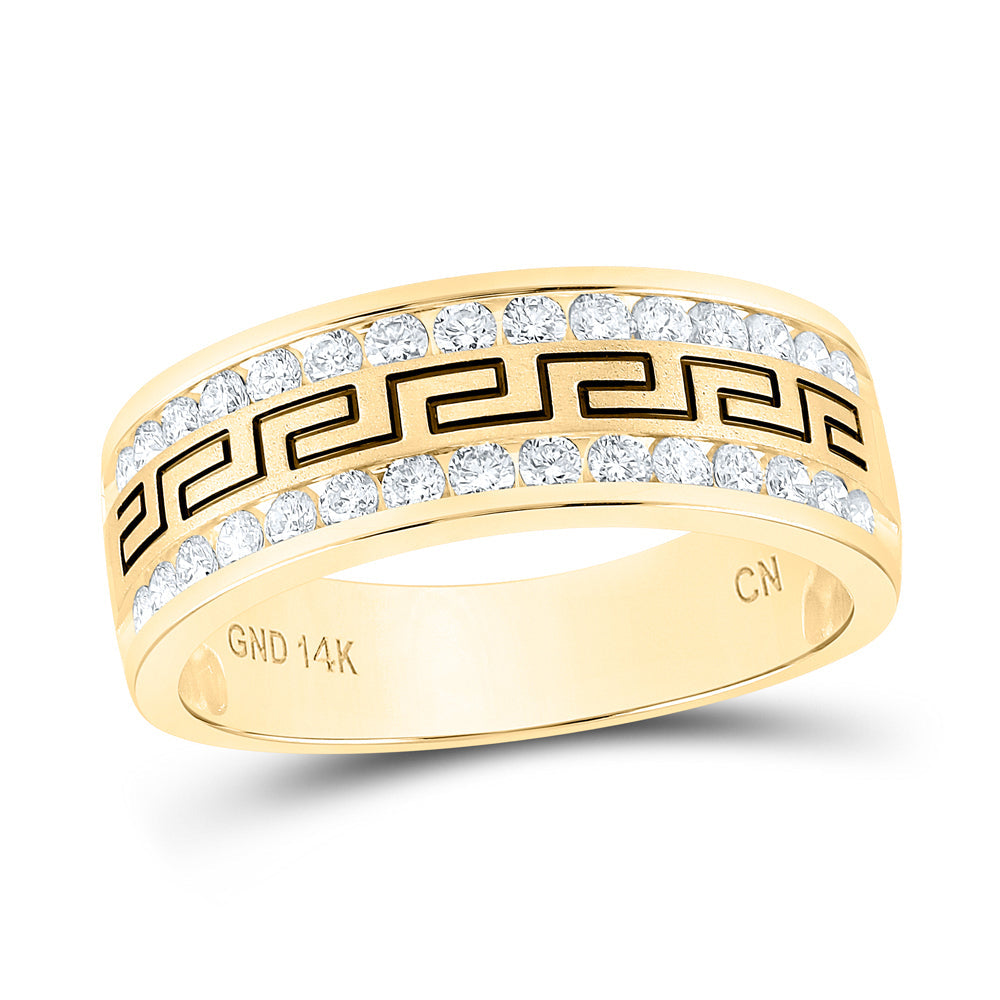 14kt Yellow Gold Mens Round Diamond Grecco Double Row Wedding Band Ring 3/4 Cttw 10 Daisy Joyeria