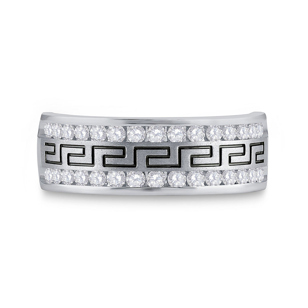 14k White Gold Mens Round Diamond Grecco Wedding Anniversary Band 3/4 Cttw 10 Daisy Joyeria