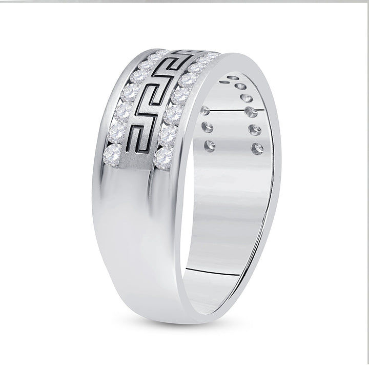 14k White Gold Mens Round Diamond Grecco Wedding Anniversary Band 3/4 Cttw 10 Daisy Joyeria
