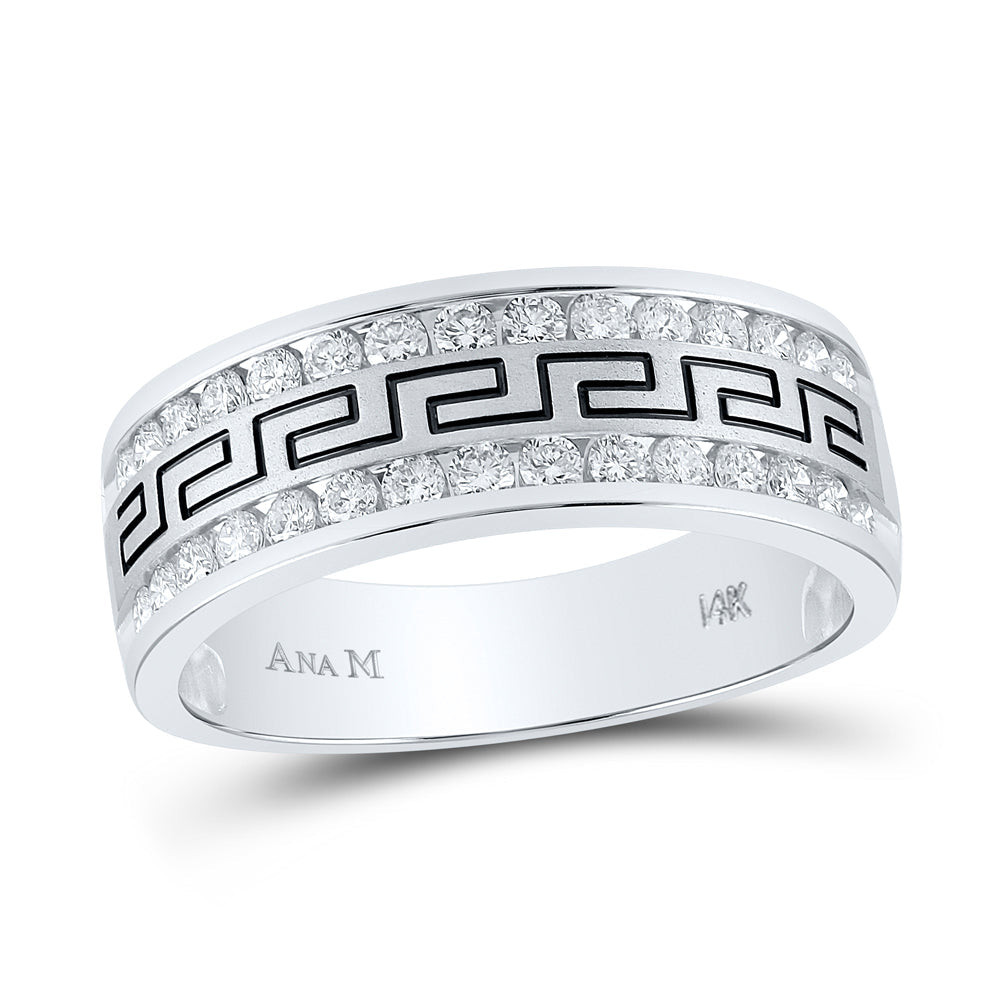 14k White Gold Mens Round Diamond Grecco Wedding Anniversary Band 3/4 Cttw 10 Daisy Joyeria