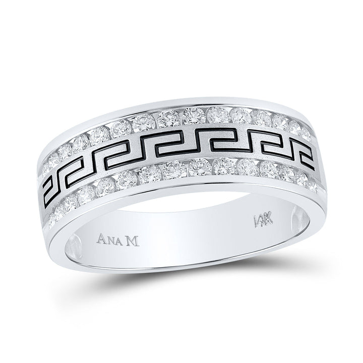14k White Gold Mens Round Diamond Grecco Wedding Anniversary Band 3/4 Cttw 10 Daisy Joyeria
