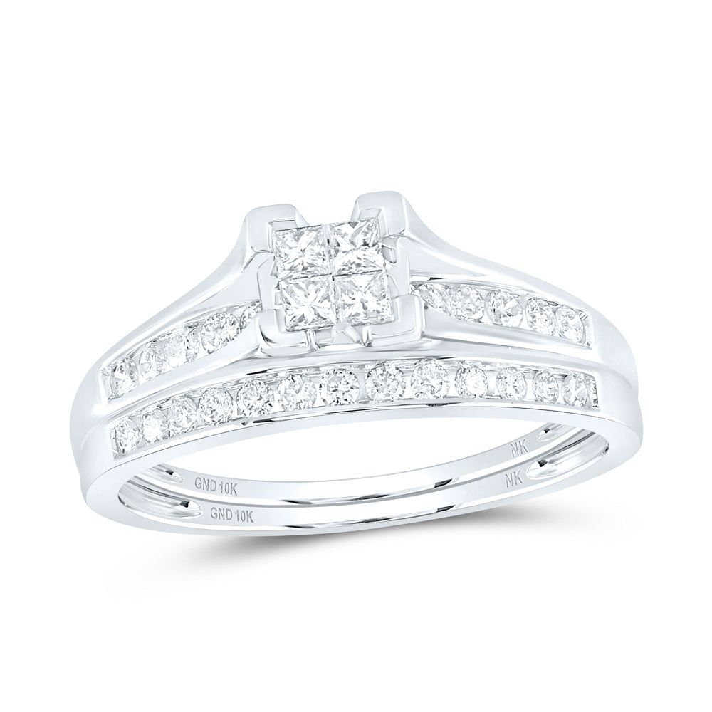 10kt White Gold Womens Princess Diamond Bridal Wedding Engagement Ring Band Set 1/2 Cttw 7 Daisy Joyeria