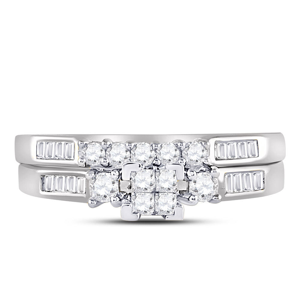 10kt White Gold Womens Princess Diamond Bridal Wedding Engagement Ring Band Set 1/2 Cttw 7 Daisy Joyeria