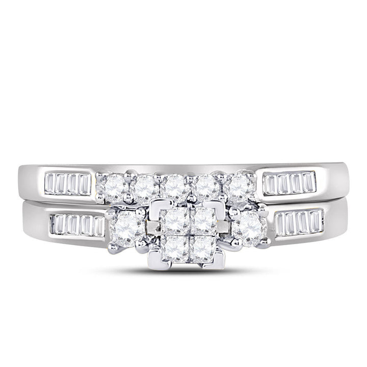 10kt White Gold Womens Princess Diamond Bridal Wedding Engagement Ring Band Set 1/2 Cttw 7 Daisy Joyeria