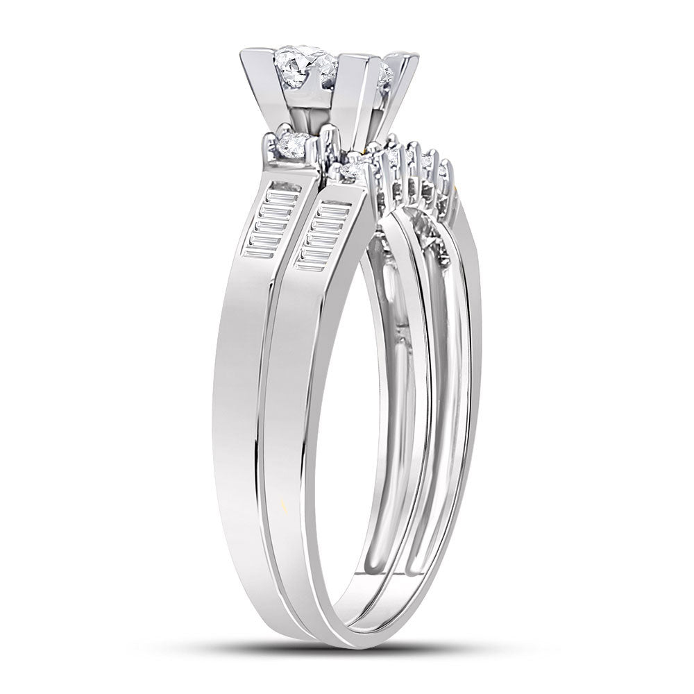 10kt White Gold Womens Princess Diamond Bridal Wedding Engagement Ring Band Set 1/2 Cttw 7 Daisy Joyeria