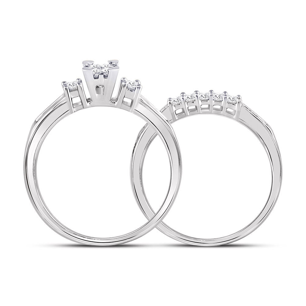 10kt White Gold Womens Princess Diamond Bridal Wedding Engagement Ring Band Set 1/2 Cttw 7 Daisy Joyeria
