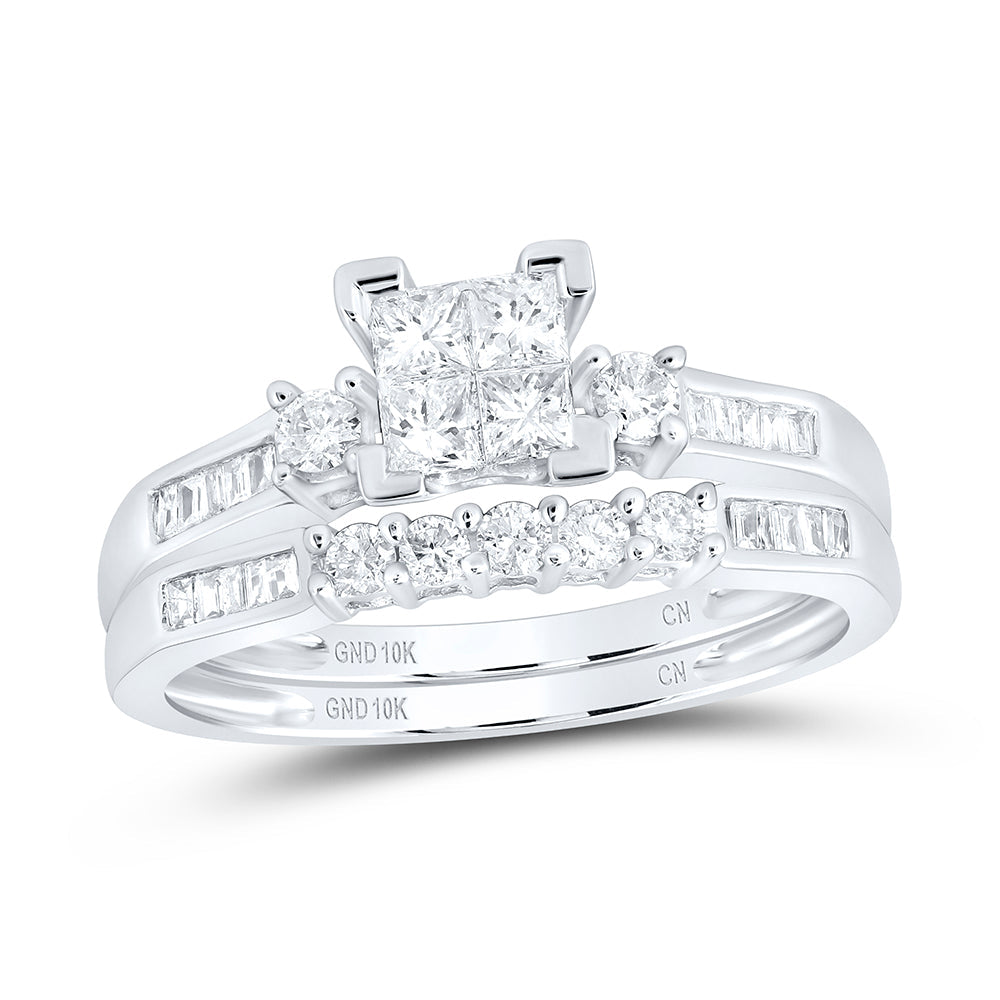 10kt White Gold Womens Princess Diamond Bridal Wedding Engagement Ring Band Set 1/2 Cttw 7 Daisy Joyeria