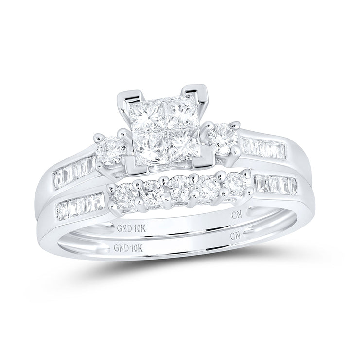 10kt White Gold Womens Princess Diamond Bridal Wedding Engagement Ring Band Set 1/2 Cttw 7 Daisy Joyeria