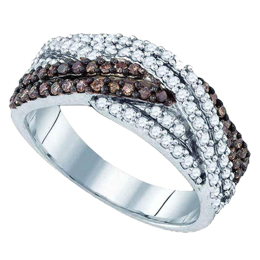 Sterling Silver Womens Round Brown Diamond Woven Crossover Band Ring 3/4 Cttw 7 Daisy Joyeria