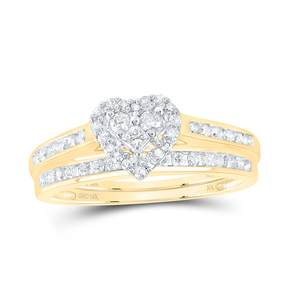 10kt Yellow Gold Womens Diamond Heart Bridal Wedding Engagement Ring Band Set 1/2 Cttw 7 Daisy Joyeria