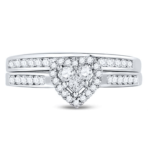 10kt White Gold Womens Diamond Heart Bridal Wedding Engagement Ring Band Set 1/2 Cttw 7 Daisy Joyeria