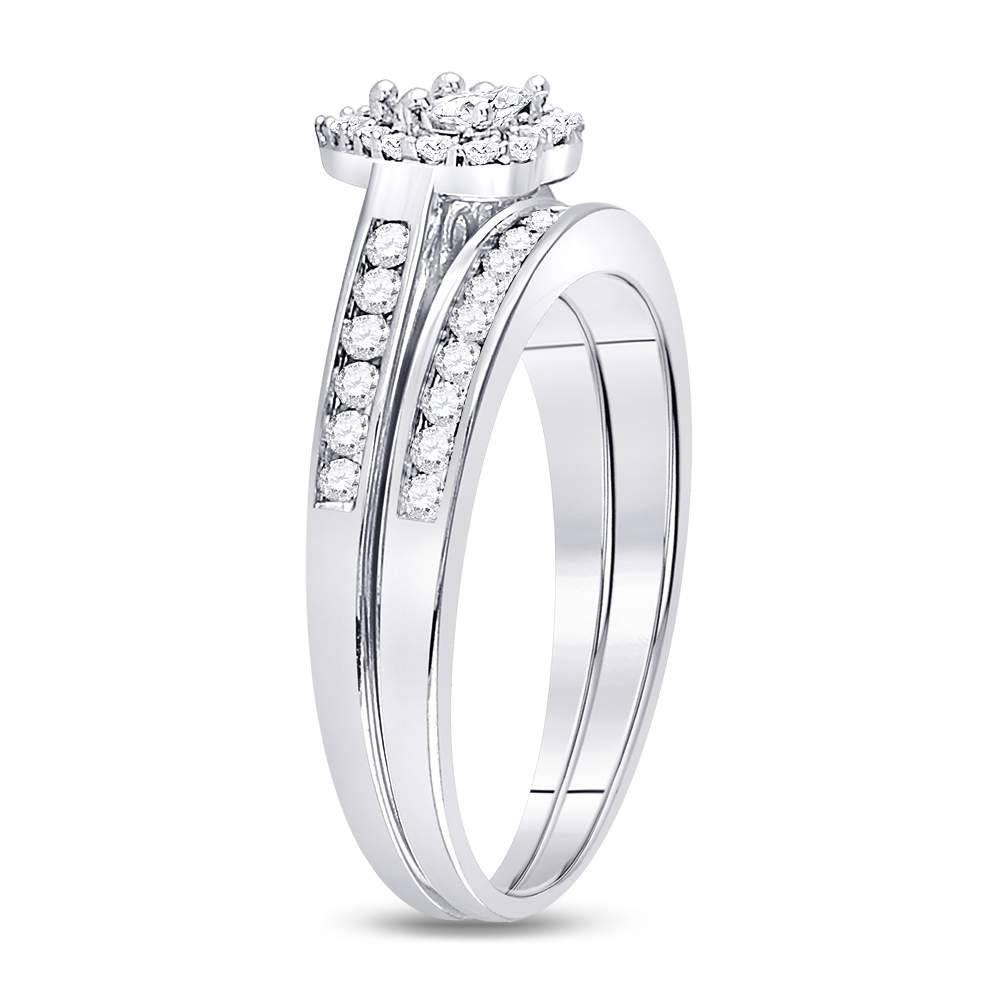 10kt White Gold Womens Diamond Heart Bridal Wedding Engagement Ring Band Set 1/2 Cttw 7 Daisy Joyeria