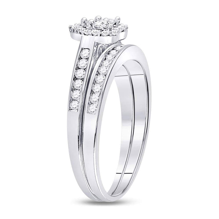 10kt White Gold Womens Diamond Heart Bridal Wedding Engagement Ring Band Set 1/2 Cttw 7 Daisy Joyeria
