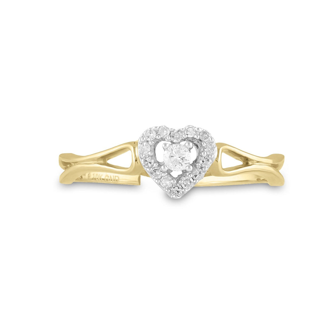 10kt Yellow Gold Womens Round Diamond Heart Promise Bridal Ring 1/8 Cttw 7 Daisy Joyeria