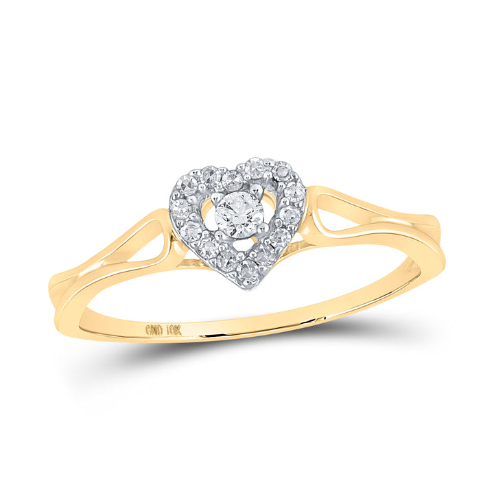 10kt Yellow Gold Womens Round Diamond Heart Promise Bridal Ring 1/8 Cttw 7 Daisy Joyeria