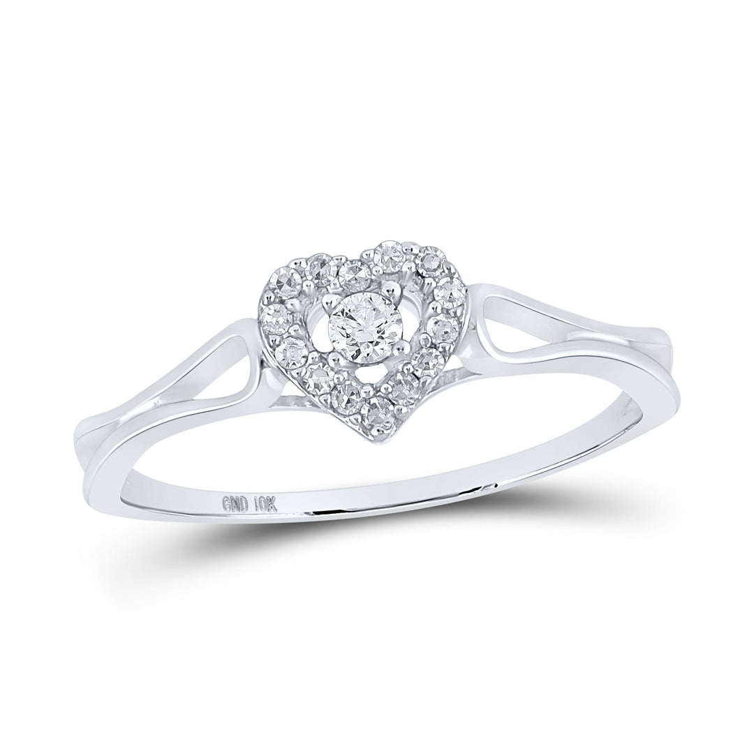 10kt White Gold Womens Round Diamond Heart Promise Bridal Ring 1/10 Cttw 7 Daisy Joyeria