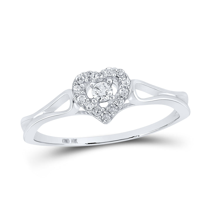 10kt White Gold Womens Round Diamond Heart Promise Bridal Ring 1/10 Cttw 7 Daisy Joyeria