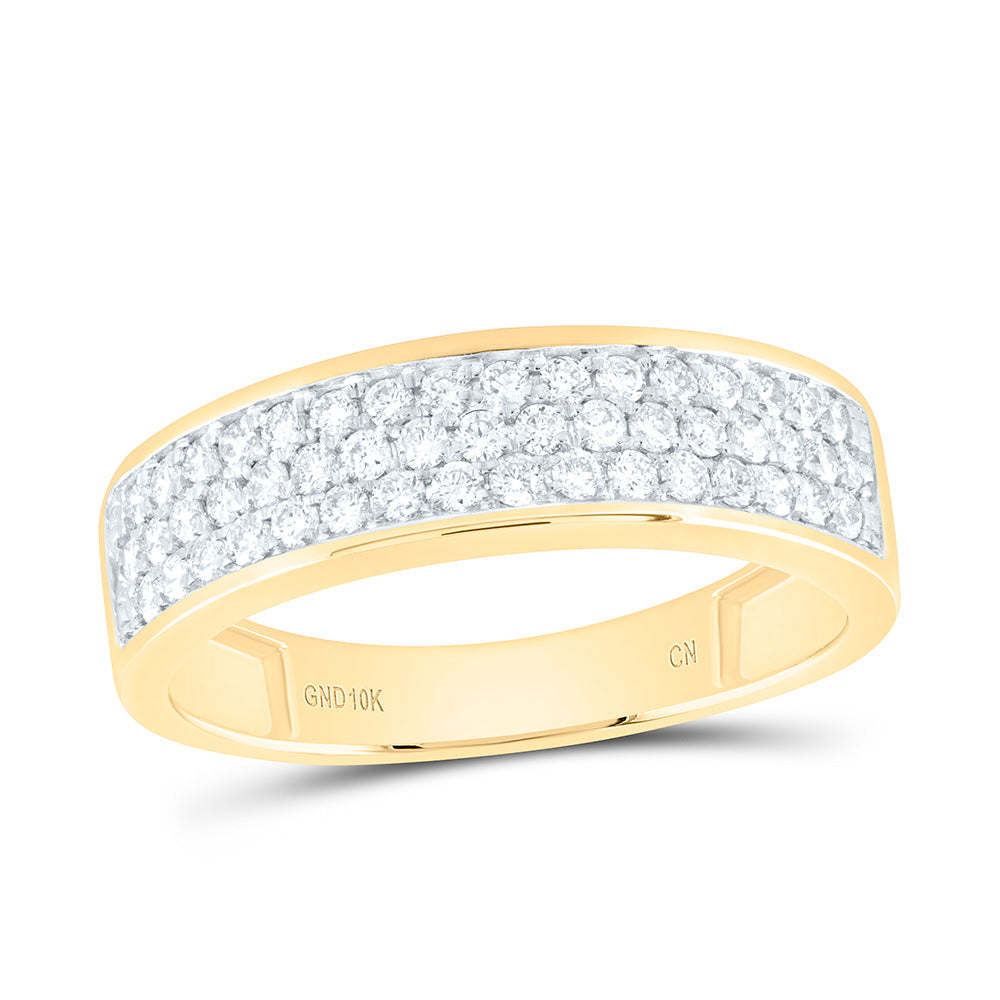 10kt Yellow Gold Womens Round Diamond 3 Row Band Ring 1/2 Cttw 7 Daisy Joyeria