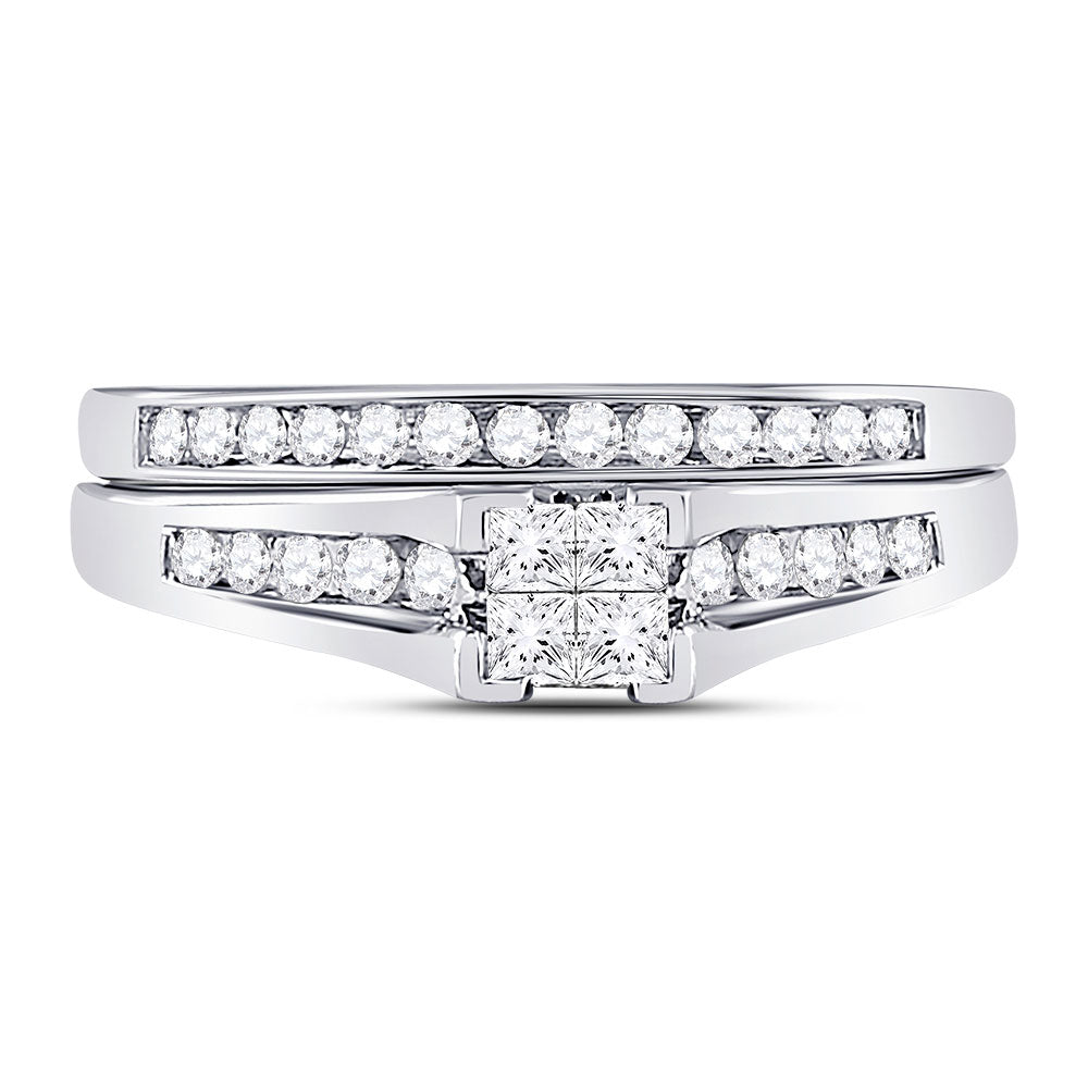 10kt White Gold Womens Princess Diamond Bridal Wedding Engagement Ring Band Set 1/2 Cttw 7 Daisy Joyeria