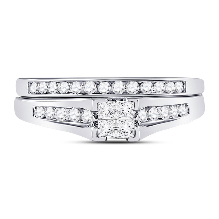 10kt White Gold Womens Princess Diamond Bridal Wedding Engagement Ring Band Set 1/2 Cttw 7 Daisy Joyeria