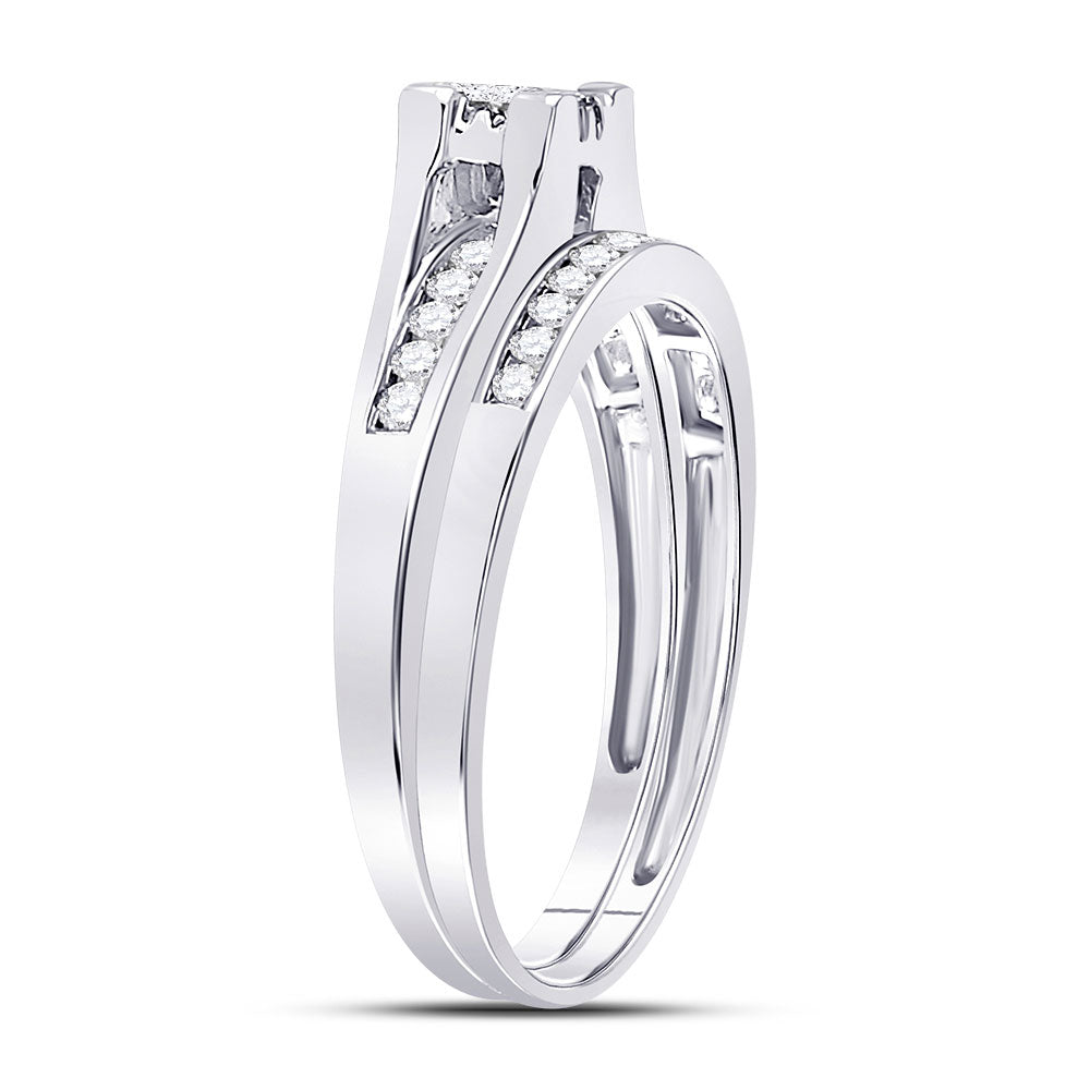 10kt White Gold Womens Princess Diamond Bridal Wedding Engagement Ring Band Set 1/2 Cttw 7 Daisy Joyeria