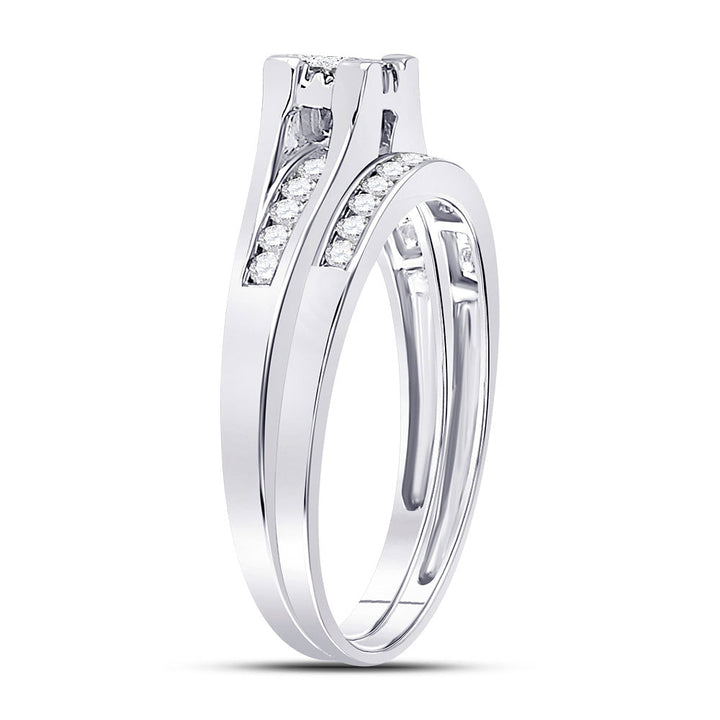 10kt White Gold Womens Princess Diamond Bridal Wedding Engagement Ring Band Set 1/2 Cttw 7 Daisy Joyeria