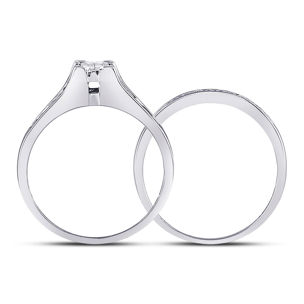 10kt White Gold Womens Princess Diamond Bridal Wedding Engagement Ring Band Set 1/2 Cttw 7 Daisy Joyeria