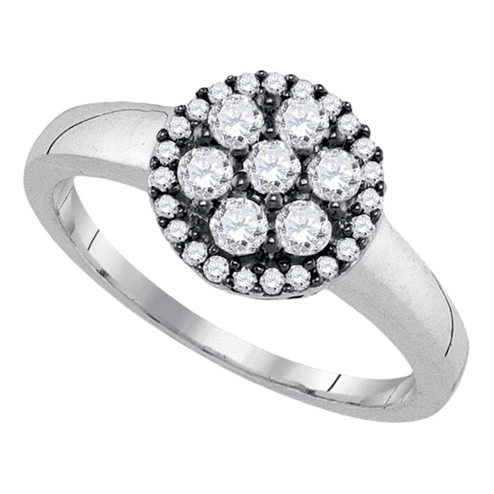 Sterling Silver Womens Round Diamond Flower Cluster Ring 1/2 Cttw 7 Daisy Joyeria