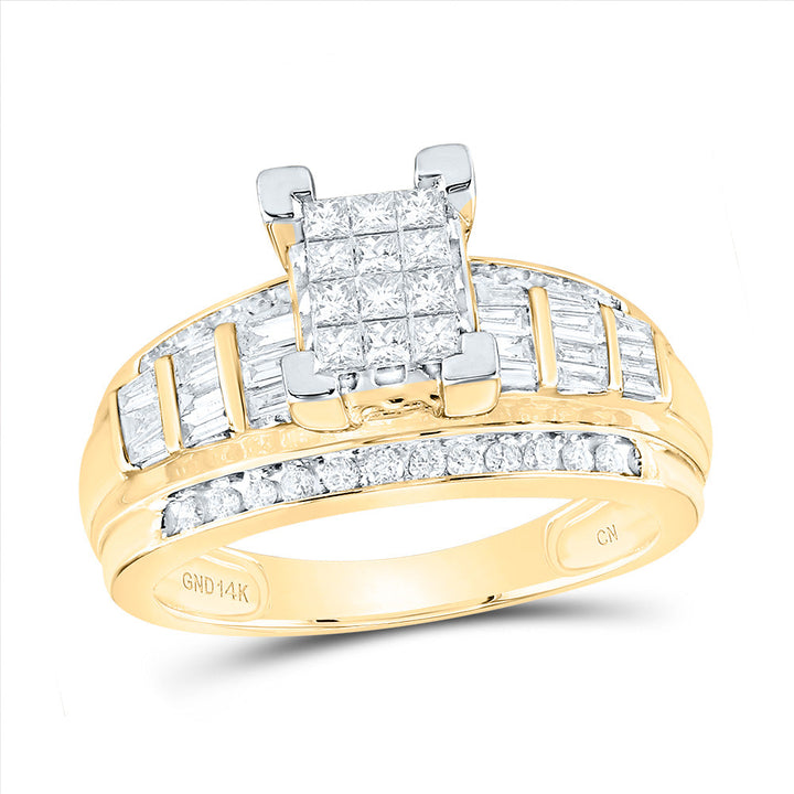 14kt Yellow Gold Womens Princess Diamond Cindys Dream Cluster Bridal Wedding Engagement Ring 7/8 Cttw 7 Daisy Joyeria