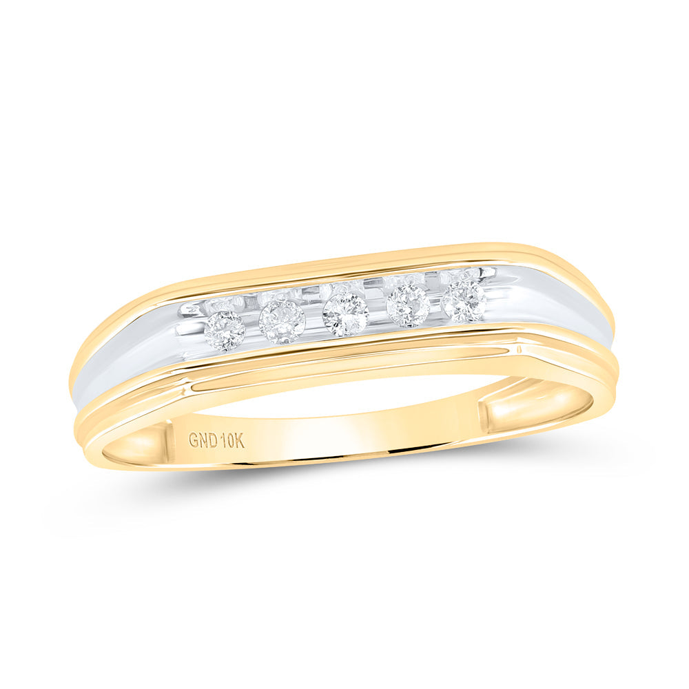 10kt Yellow Gold Mens Round Diamond Single Row Two-tone Wedding Band Ring 1/8 Cttw 10 Daisy Joyeria