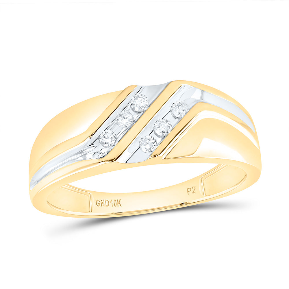 10kt Two-tone Gold Mens Round Diamond Wedding Band Ring 1/8 Cttw 10 Daisy Joyeria