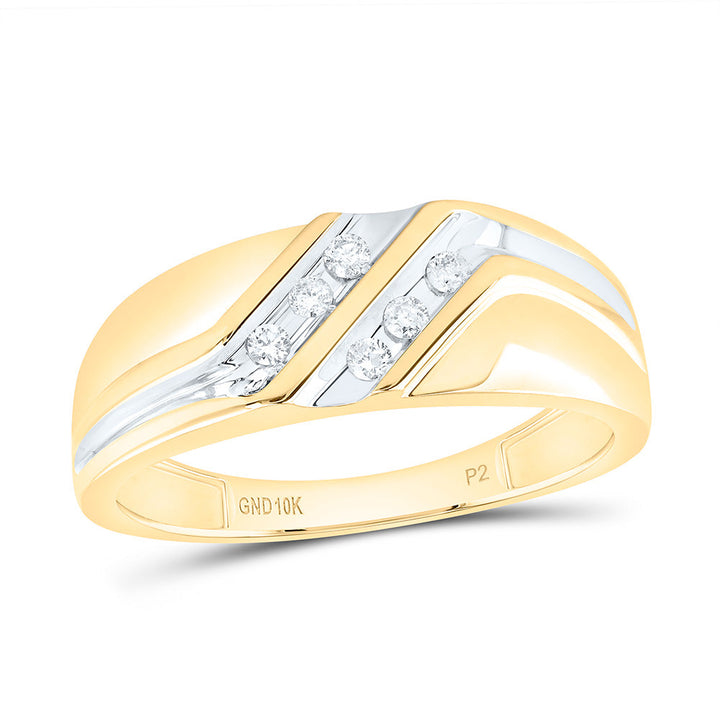 10kt Two-tone Gold Mens Round Diamond Wedding Band Ring 1/8 Cttw 10 Daisy Joyeria