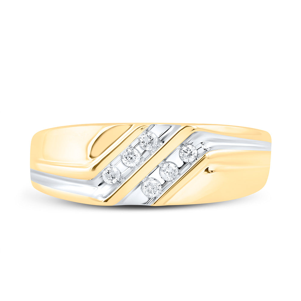 10kt Two-tone Gold Mens Round Diamond Wedding Band Ring 1/8 Cttw 10 Daisy Joyeria