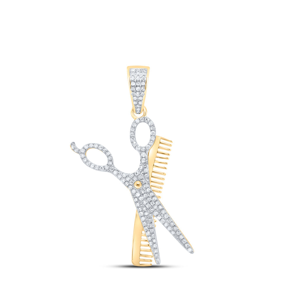 10kt Yellow Gold Mens Round Diamond Scissors Comb Barber Charm Pendant 3/4 Cttw Daisy Joyeria