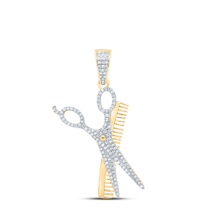 10kt Yellow Gold Mens Round Diamond Scissors Comb Barber Charm Pendant 3/4 Cttw Daisy Joyeria