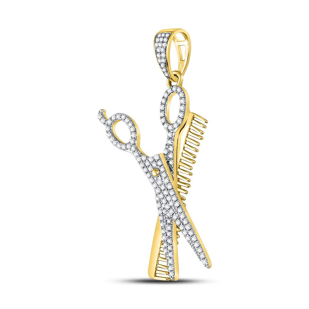 10kt Yellow Gold Mens Round Diamond Scissors Comb Barber Charm Pendant 3/4 Cttw Daisy Joyeria