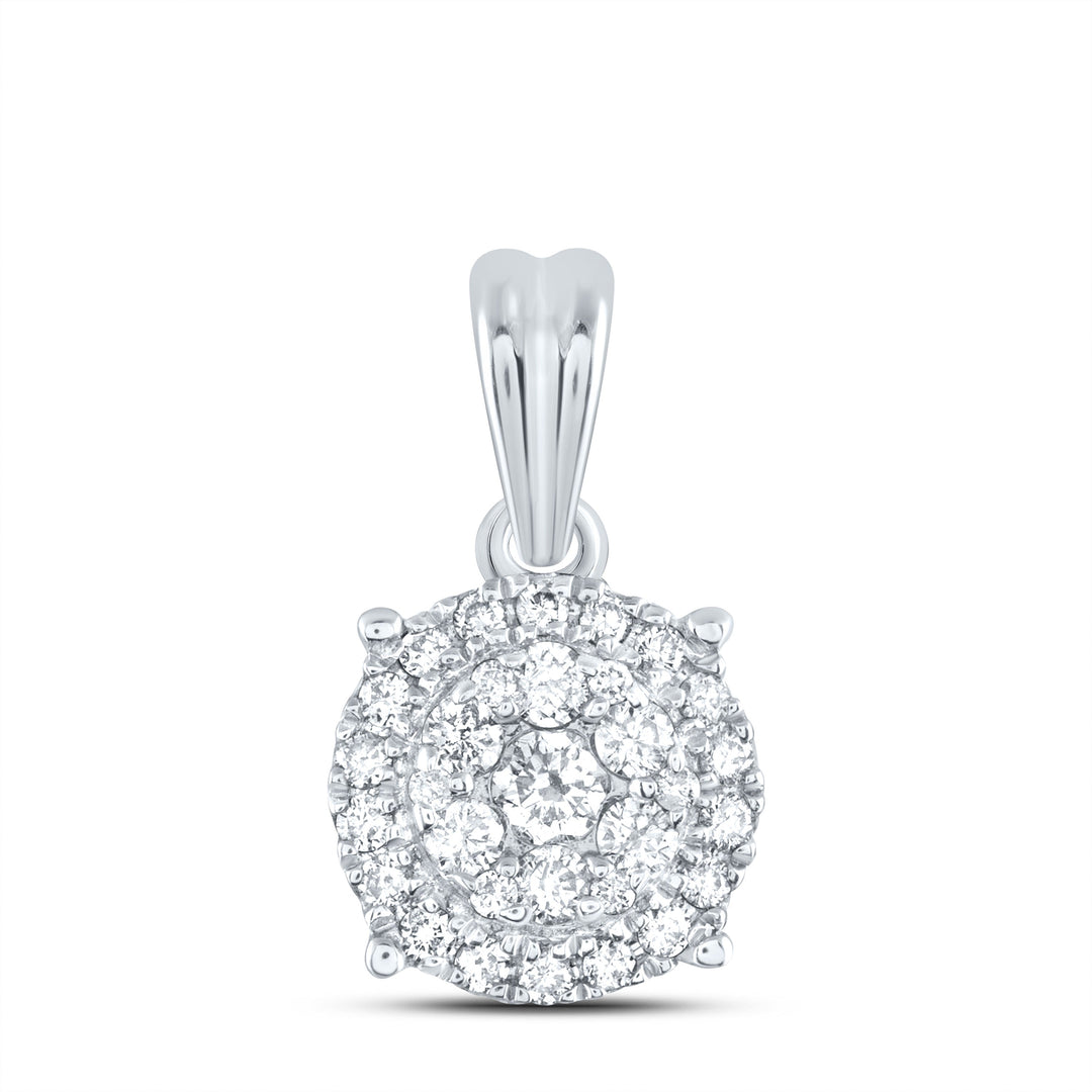 14kt White Gold Womens Round Diamond Halo Cluster Pendant 1/4 Cttw Daisy Joyeria