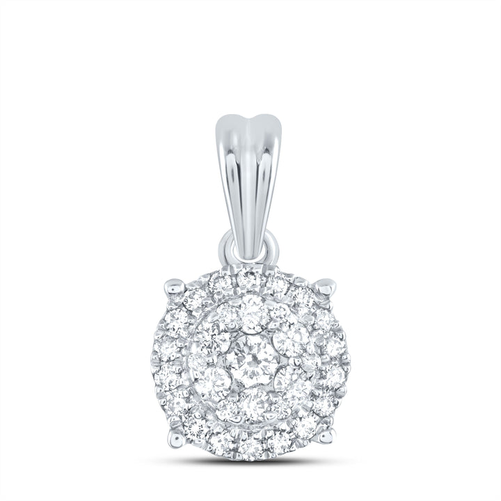 14kt White Gold Womens Round Diamond Halo Cluster Pendant 1/4 Cttw Daisy Joyeria
