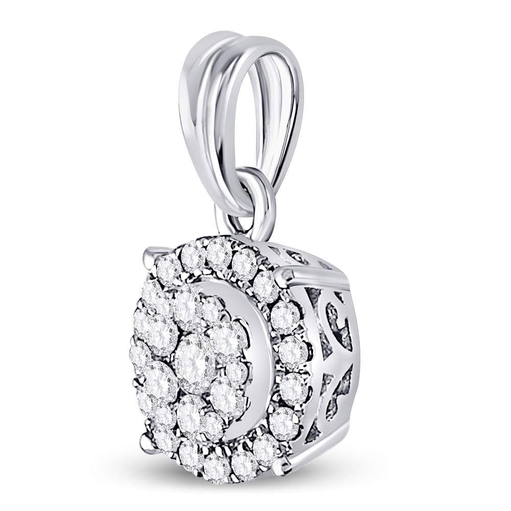 14kt White Gold Womens Round Diamond Halo Cluster Pendant 1/4 Cttw Daisy Joyeria