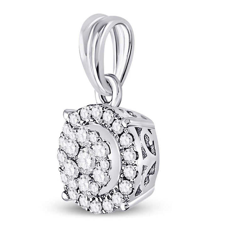 14kt White Gold Womens Round Diamond Halo Cluster Pendant 1/4 Cttw Daisy Joyeria