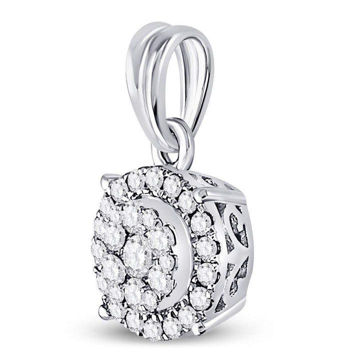 14kt White Gold Womens Round Diamond Halo Cluster Pendant 1/4 Cttw Daisy Joyeria
