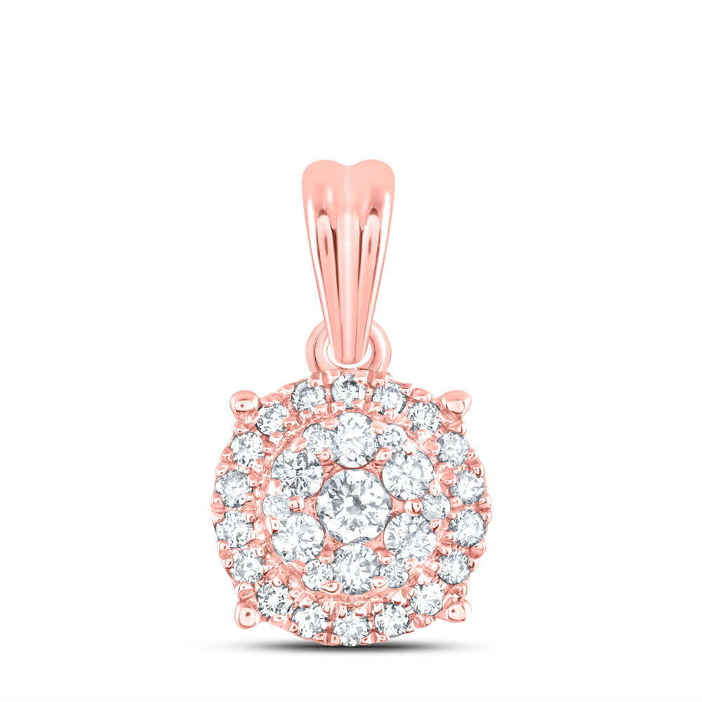 14kt Rose Gold Womens Round Diamond Halo Cluster Pendant 1/4 Cttw Daisy Joyeria