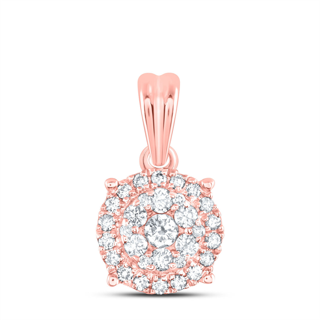 14kt Rose Gold Womens Round Diamond Halo Cluster Pendant 1/4 Cttw Daisy Joyeria