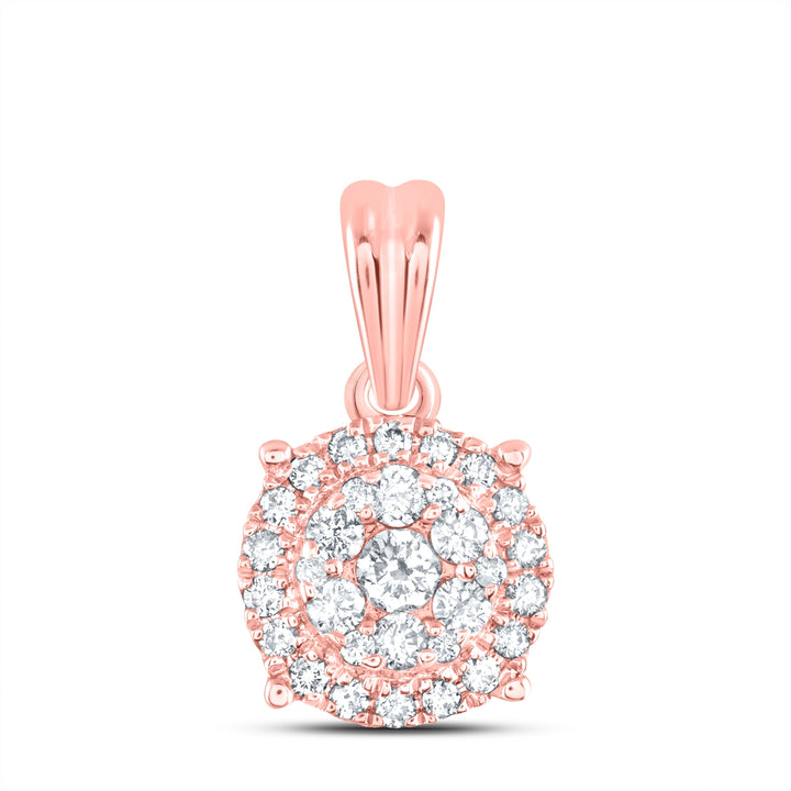14kt Rose Gold Womens Round Diamond Halo Cluster Pendant 1/4 Cttw Daisy Joyeria