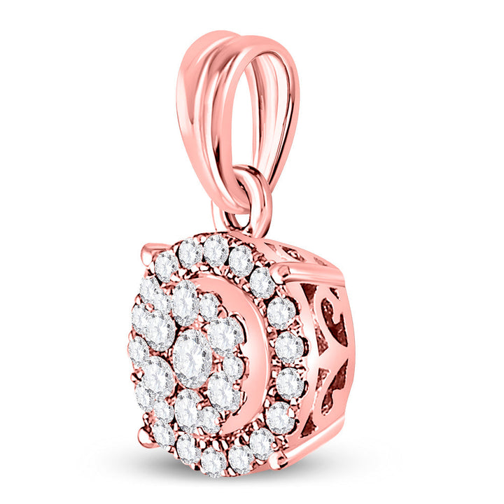 14kt Rose Gold Womens Round Diamond Halo Cluster Pendant 1/4 Cttw Daisy Joyeria
