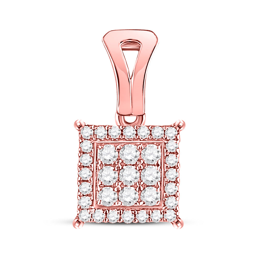 14kt Rose Gold Womens Round Diamond Square Cluster Pendant 1/4 Cttw Daisy Joyeria